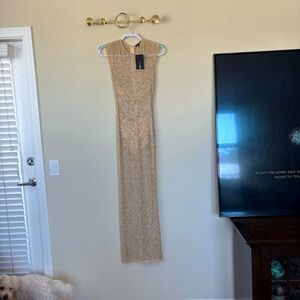 Fashion Nova Beige Rhinestone Covered Gown